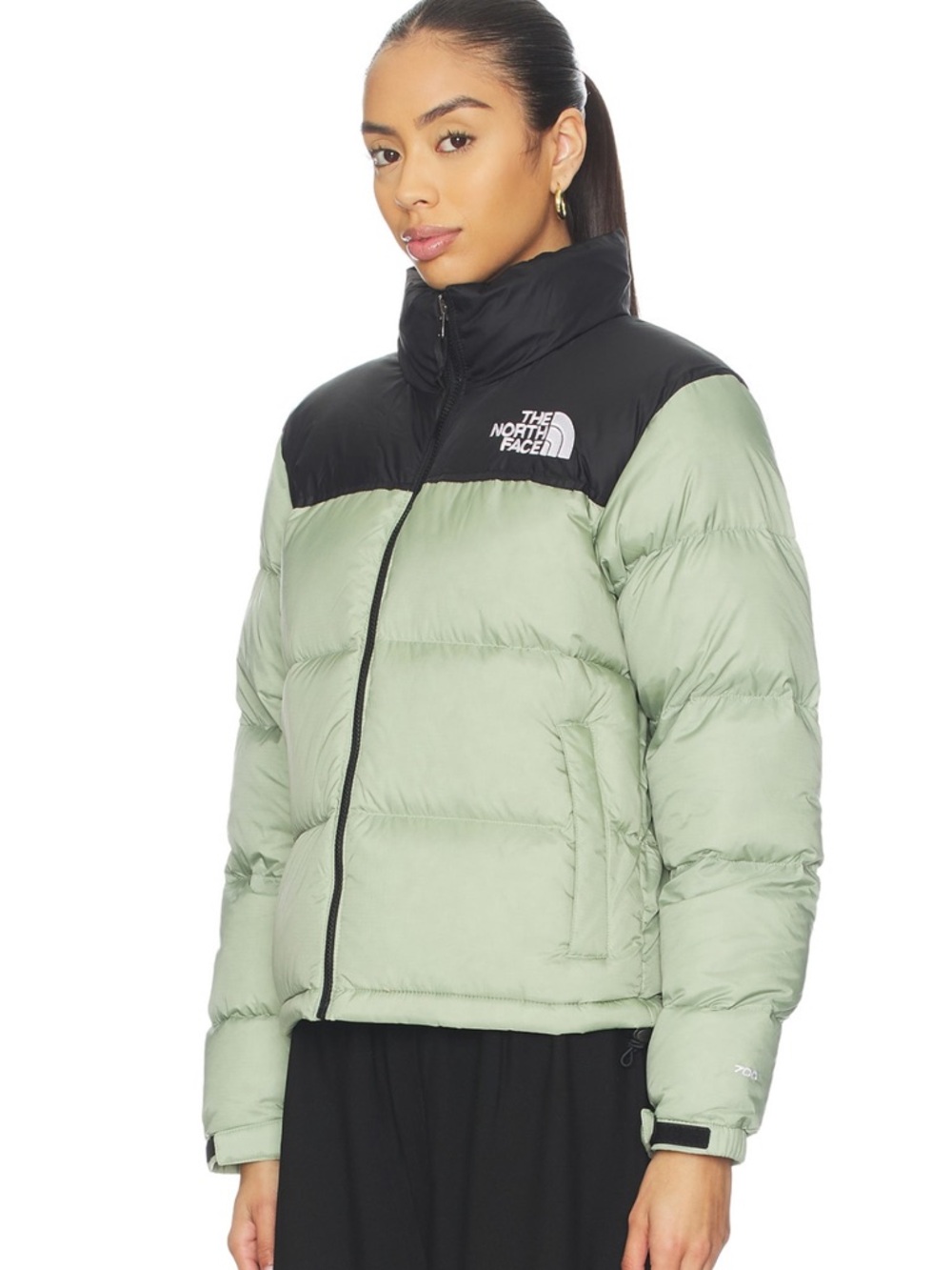 The North Face Women's Two-Tone Sage and Black Puffer Jacket Sz snap - Picture 4 of 7